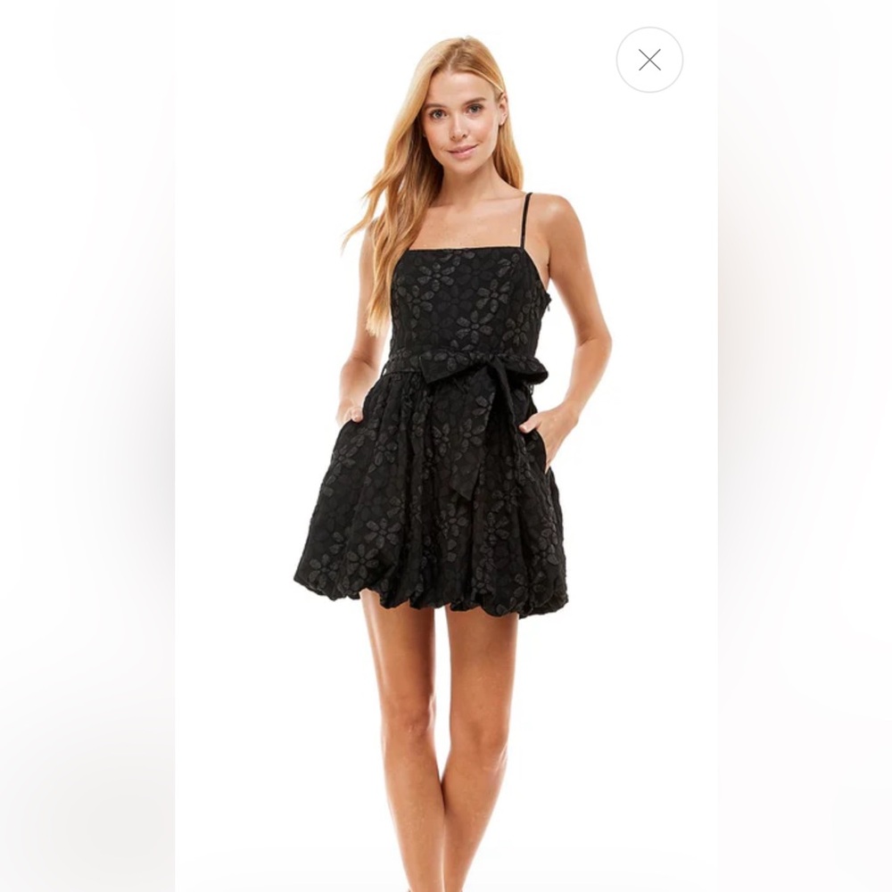 NWT TCEC Black Floral Bubble Skirt Dress Sz L
